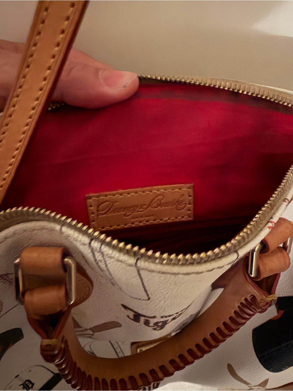 Dooney & Bourke White Baseball Print Crossbody with Tan Leather Trim - Picture 6 of 7